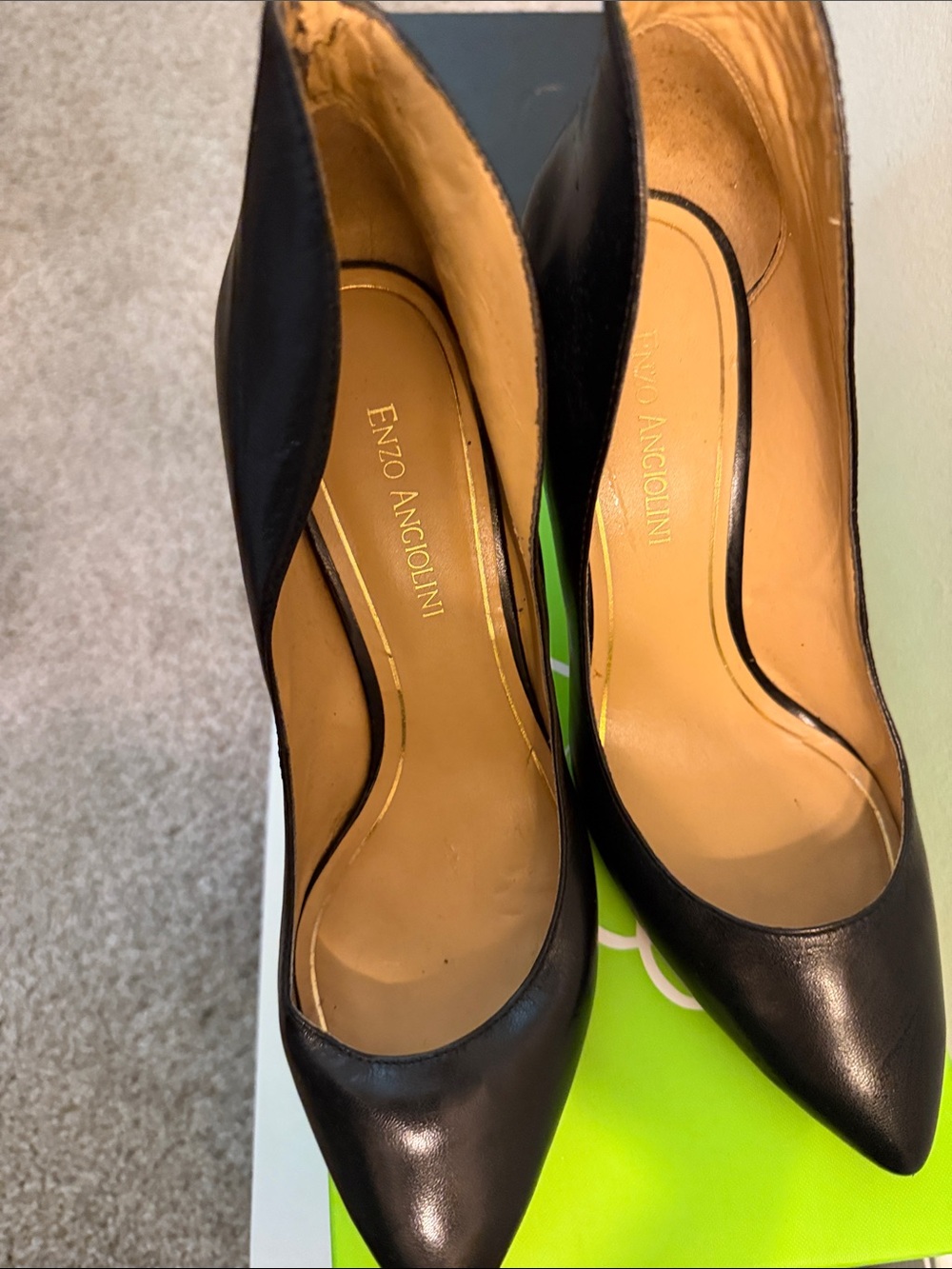 Enzo Angiolini Black Leather Pointed-Toe Pumps